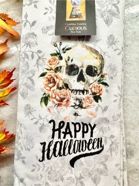 New Cynthia Rowley Happy Halloween Skull & Roses Kitchen Hand Towels Set of 3